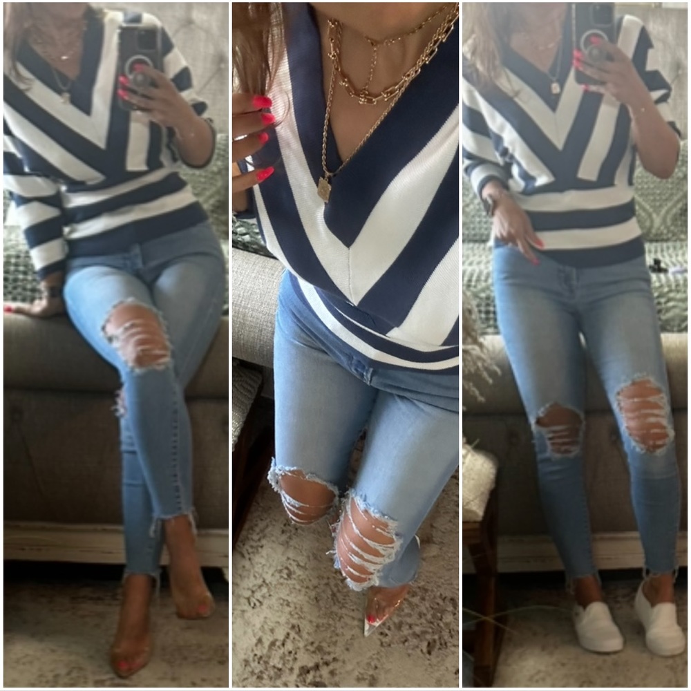 New🩷Navy/white V-cut spring top - Picture 3 of 13